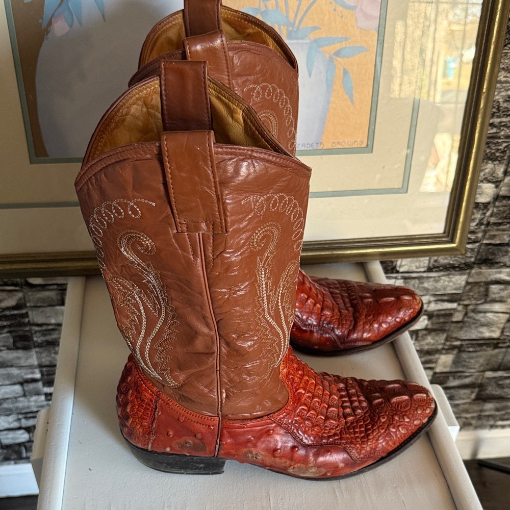 Roger Crocodile two tone brown Pointed Western Boots - Picture 2 of 7